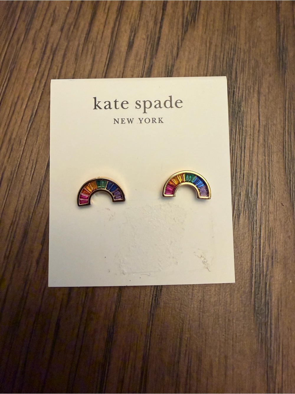 NWT Kate Spade Rainbow Joy Baguette Stud Earrings Multicolor Pride Crystals